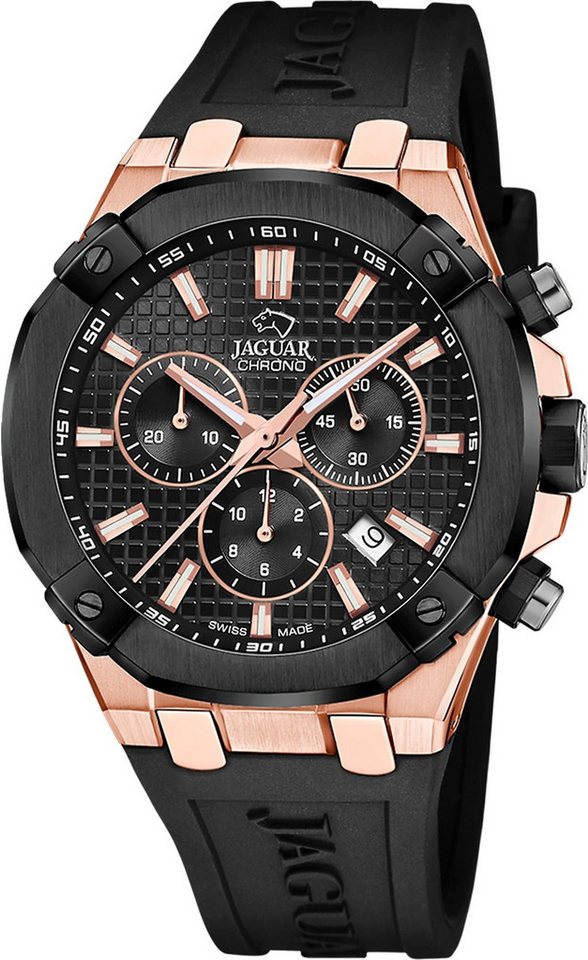 JAGUAR Chronograph Jaguar Herrenuhr Silikon schwarz Jaguar, (Chronograph), Herren Armbanduhr rund, Silikonarmband schwarz von JAGUAR