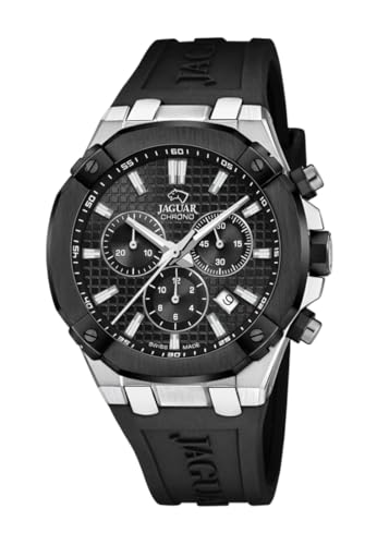 JAGUAR Herren-Armbanduhr J1020/2 Diplomatic Gehäuse aus Edelstahl 316L, silberfarben, Kautschukarmband, Schwarz von JAGUAR