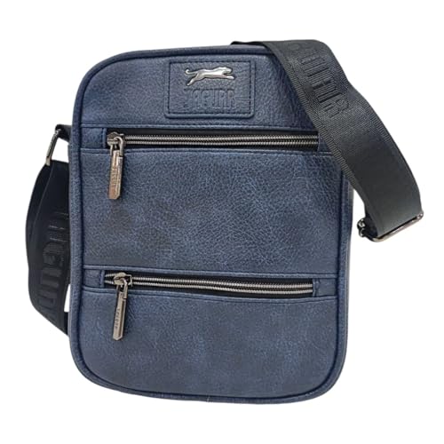 JAGUAR Kompakte Umhängetasche, 18 x 20 x 6 cm, 4 Fächer mit Reißverschluss, Kunstleder, Blau von JAGUAR