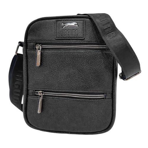JAGUAR Kompakte Umhängetasche, 18 x 20 x 6 cm, 4 Fächer mit Reißverschluss, Kunstleder schwarz von JAGUAR