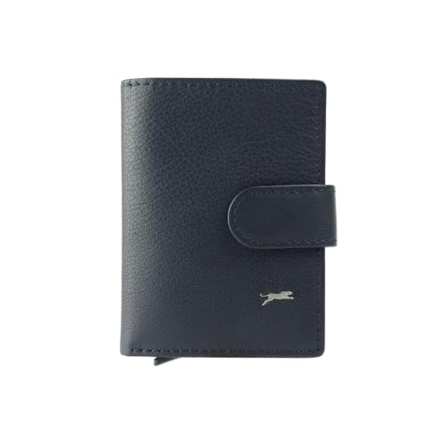 JAGUAR Kompakter Kartenhalter aus Leder mit RFID-Schutz, automatischer Kartenauszug, Blau von JAGUAR