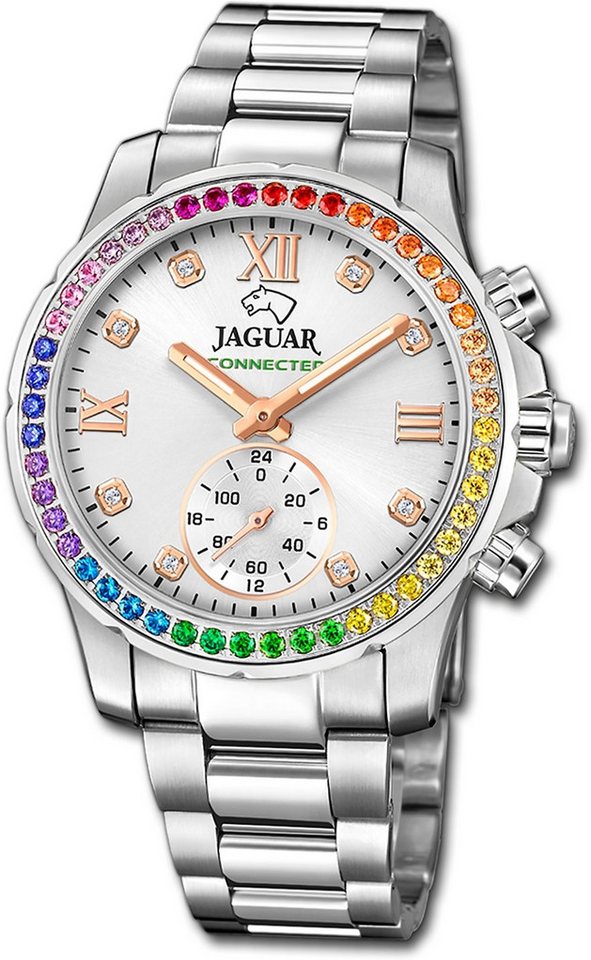 JAGUAR Multifunktionsuhr Jaguar Edelstahl Damen Uhr Multifunktion, (Multifunktionsuhr), Damenuhr Edelstahlarmband silber, rundes Gehäuse, mittel (ca. 36,5mm) von JAGUAR