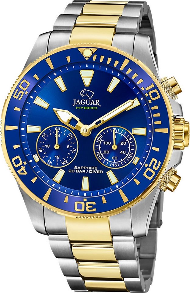 JAGUAR Multifunktionsuhr Jaguar Herrenuhr Edelstahl silber gold, (Multifunktionsuhr), Herren Armbanduhr rund, Edelstahlarmband silber, gold von JAGUAR