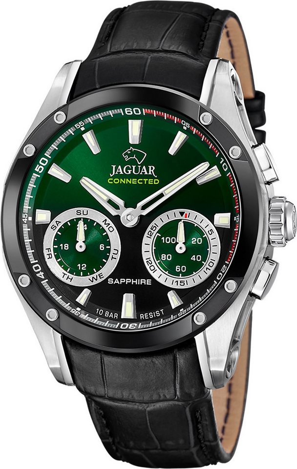 JAGUAR Multifunktionsuhr Jaguar Herrenuhr Leder schwarz Jaguar, (Multifunktionsuhr), Herren Armbanduhr rund, Lederarmband schwarz von JAGUAR