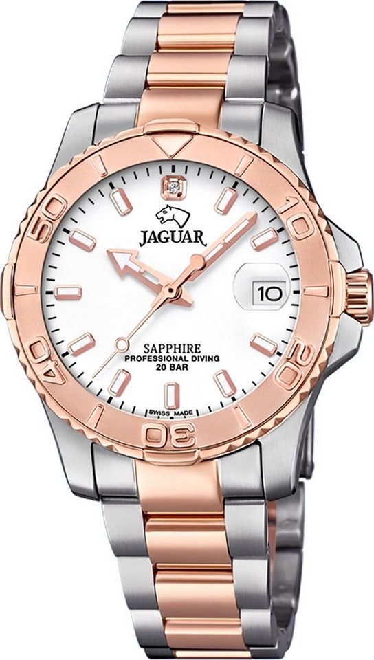 JAGUAR Quarzuhr Jaguar Damen Armbanduhr Cosmopolitan, Damenuhr rund, mittel (ca. 34mm), Edelstahlarmband, Fashion-Style von JAGUAR