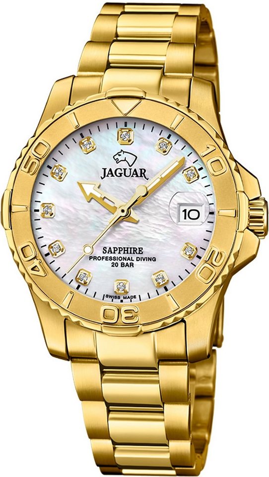 JAGUAR Quarzuhr Jaguar Damenuhr Edelstahl gold Jaguar Pro, (Analoguhr), Damen Armbanduhr rund, Edelstahlarmband gold von JAGUAR