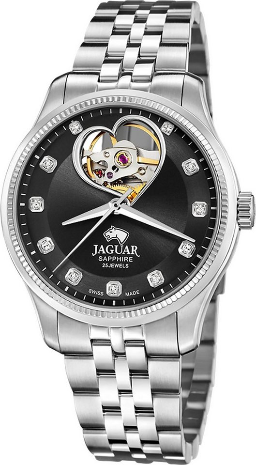 JAGUAR Quarzuhr Jaguar Damenuhr Edelstahl silber Jaguar, (Analoguhr), Damen Armbanduhr rund, Edelstahlarmband silber von JAGUAR