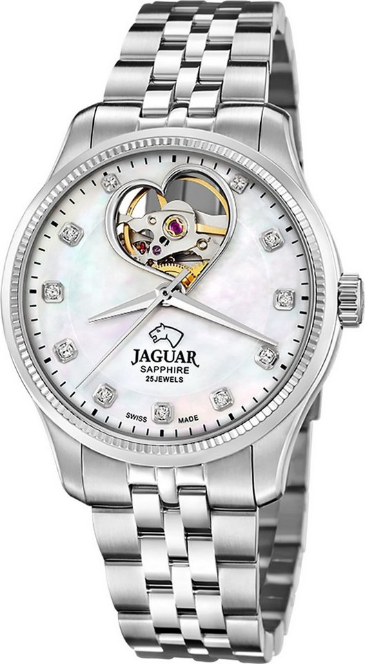 JAGUAR Quarzuhr Jaguar Damenuhr Edelstahl silber Jaguar, (Analoguhr), Damen Armbanduhr rund, Edelstahlarmband silber von JAGUAR