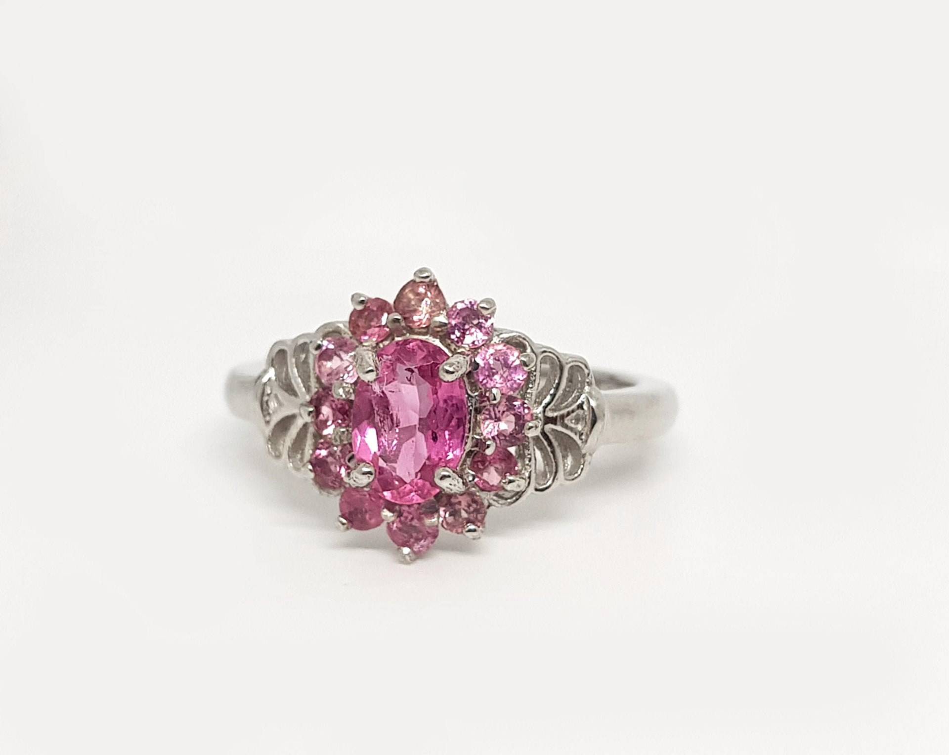 Natürlicher Rosa Turmalin-Ring Aus 925Er Sterlingsilber Für Frauen - Cluster-Silberring Geschenk Sie von JAGemsJewelry