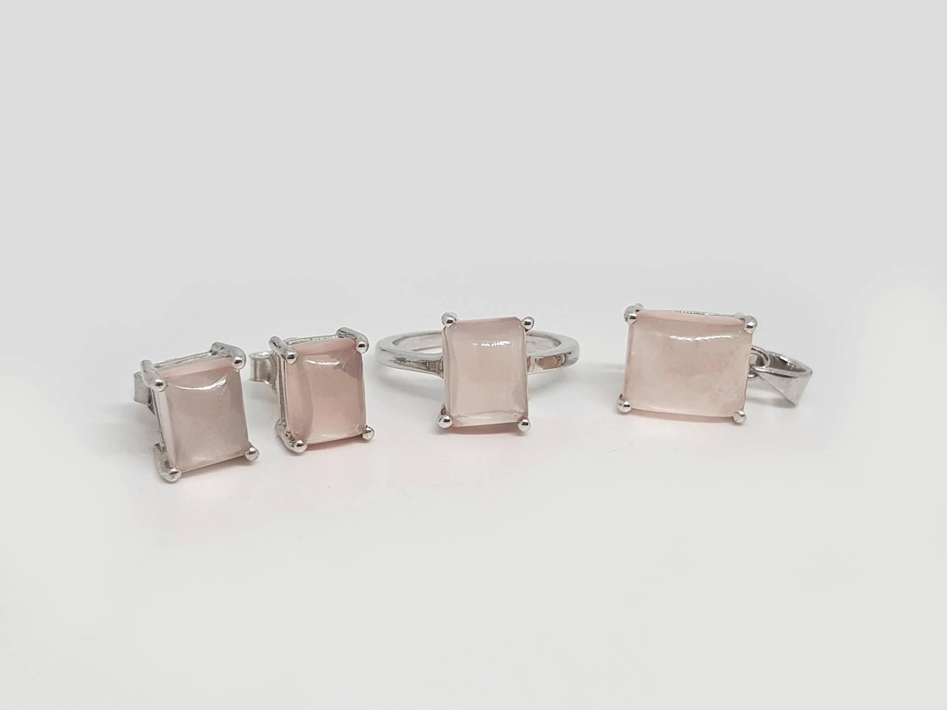 Rosenquarz Schmuck Set in 925 Sterling Silber, Natürliche Silber Ohrringe, Anhänger, Ring Für Frauen, Geschenk von JAGemsJewelry