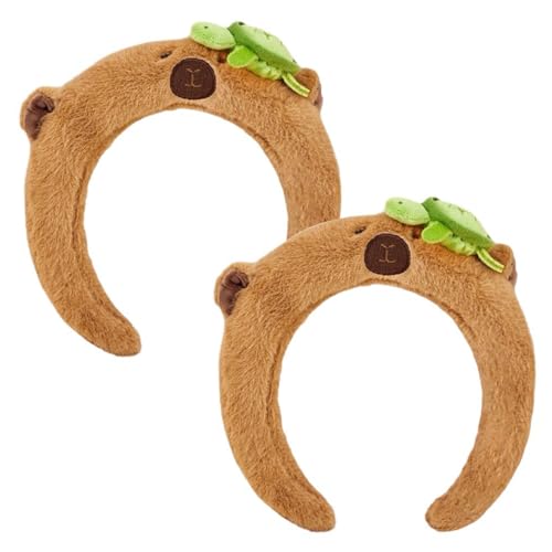 JAHEMU Capybara Haarreif Plüschtier Stirnbänder Tiere Haarbänd Capybara Schildkröte Haarreifen Süßes Cartoon Kopfbedeckung Haarschmuck für Damen Mädchen 2 Stück von JAHEMU