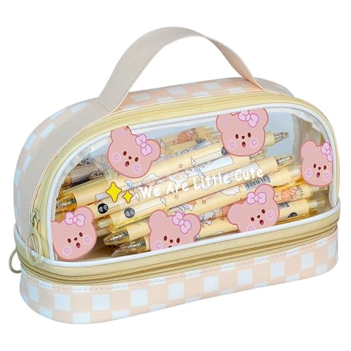 JAHEMU Federmäppchen Bär Mäppchen Kawaii Federtasche 2 Schichten Große Kapazität Schreibwaren Tasche Transparentes Pencil Case Niedlicher Bär Schreibwaren Organizer von JAHEMU