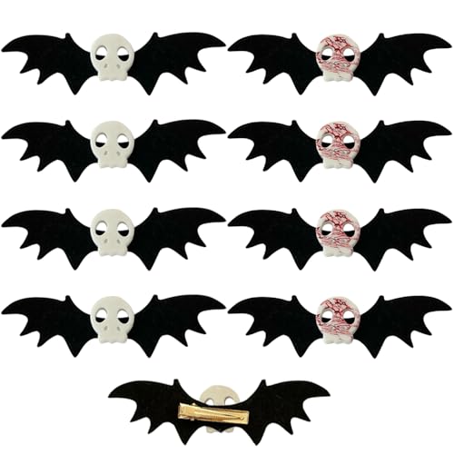 JAHEMU Halloween Haarspangen Totenkopf Fledermausflügel Haarspange Skelett Haarnadel Halloween Haarschmuck Horror Fledermaus Haar Accessoires Geschenk für Mädchen Damen 8 Stück von JAHEMU