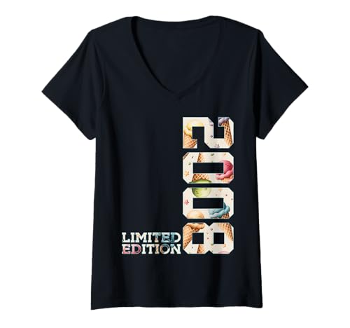 Damen Sommer 17 Jahre Limited Edition 2008 EIS 17. Geburtstag T-Shirt mit V-Ausschnitt von JAHRGANG 2008 OUTFIT ZUM 17. GEBURTSTAG