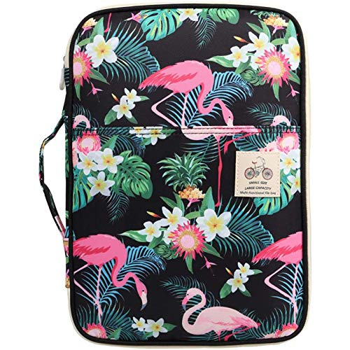 JAKAGO A4 Konferenzmappe Portfolio Schreibmappe mit Griffen Dokumententasche mit Reißverschluss,Wasserdichte Multifunktions Aktenmappe für Reisen Meeting Büro（ Flamingo） von JAKAGO