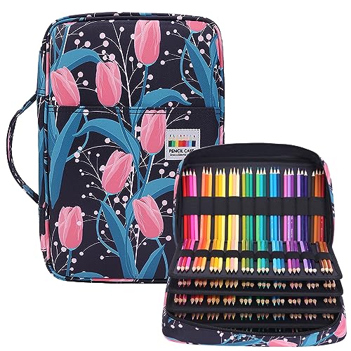 JAKAGO Federmäppchen Große Kapazität für 300 Stifte Aufbewahrung Buntstifte,Wasserdicht Pencil Case Schreibwaren Organizer für Malstifte Künstler Pinsel Fineliner Textmarker（Tulip） von JAKAGO