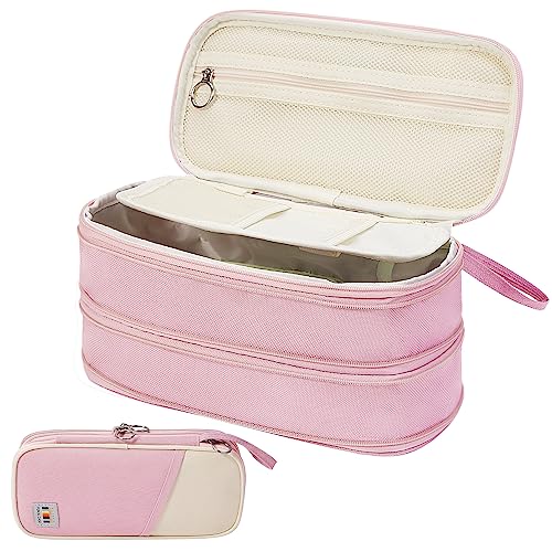 JAKAGO Große Kapazität Federmäppchen Faltbare Leinwand Schreibwaren Organizer Tasche Tragbare Stifthalter Fall Big Pencil Pouch mit Reißverschluss (Pink) von JAKAGO