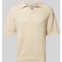 JAKE*S STUDIO MEN Poloshirt mit V-Ausschnitt in Sand, Größe L von JAKE*S STUDIO MEN