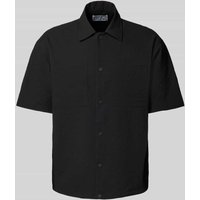 JAKE*S STUDIO MEN Regular Fit Freizeithemd mit Strukturmuster in Black, Größe XXL von JAKE*S STUDIO MEN