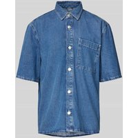 JAKE*S STUDIO MEN Regular Fit Jeanshemd mit 1/2-Arm in Blau, Größe L von JAKE*S STUDIO MEN