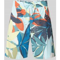 JAKE*S STUDIO MEN Regular Fit Shorts mit Allover-Print in Helltuerkis, Größe XL von JAKE*S STUDIO MEN