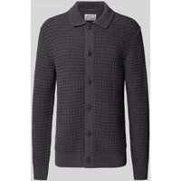 JAKE*S STUDIO MEN Strickjacke mit Strukturmuster und Polokragen in Anthrazit, Größe XXL von JAKE*S STUDIO MEN