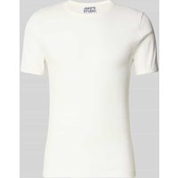 JAKE*S STUDIO MEN Slim Fit T-Shirt mit Rippstruktur in Offwhite, Größe XXL von JAKE*S STUDIO MEN