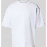 JAKE*S STUDIO MEN T-Shirt mit geripptem Rundhalsausschnitt in Weiss, Größe M von JAKE*S STUDIO MEN