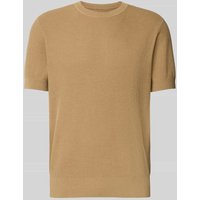 JAKE*S STUDIO MEN T-Shirt mit gerippten Abschlüssen in Camel, Größe M von JAKE*S STUDIO MEN