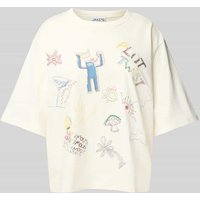 JAKE*S STUDIO WOMAN Oversized T-Shirt mit geripptem Rundhalsausschnitt in Weiss, Größe XL von JAKE*S STUDIO WOMAN