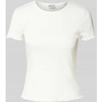 JAKE*S STUDIO WOMAN T-Shirt mit Rundhalsausschnitt und Wellensaum in Offwhite, Größe L von JAKE*S STUDIO WOMAN