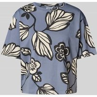 JAKE*S STUDIO WOMAN T-Shirt mit geripptem Rundhalsausschnitt in Jeansblau, Größe M von JAKE*S STUDIO WOMAN