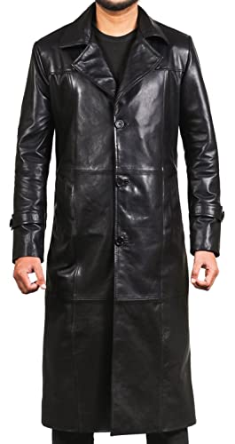 JAKLEZ Leder Mantel Für Männer - Ledermantel Herren - Klassischer Ledermantel Herren Lang - Leder Leder Trenchcoat Herren (DE/NL/SE/PL, Alphanumerisch, 3XL, Regular, Regular, Schwarzer Trenchcoat) von JAKLEZ