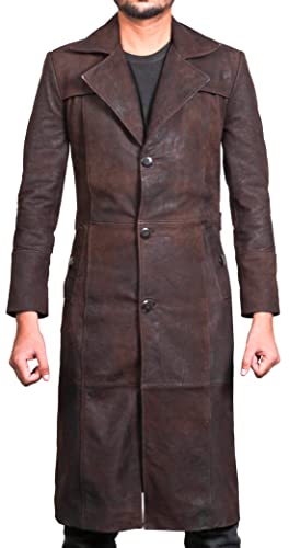 JAKLEZ Leder Mantel Für Männer - Ledermantel Herren - Klassischer Ledermantel Herren Lang - Leder Leder Trenchcoat Herren (DE/NL/SE/PL, Alphanumerisch, M, Regular, Regular, Dunkler Snuff-Trenchcoat) von JAKLEZ