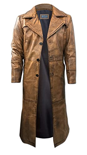 JAKLEZ Ledermantel Herren - Leder Mantel Für Männer - Klassischer Ledermantel Herren Lang - Leder Leder Trenchcoat Herren (DE/NL/SE/PL, Alphanumerisch, 3XL, Regular, Regular, Braun) von JAKLEZ