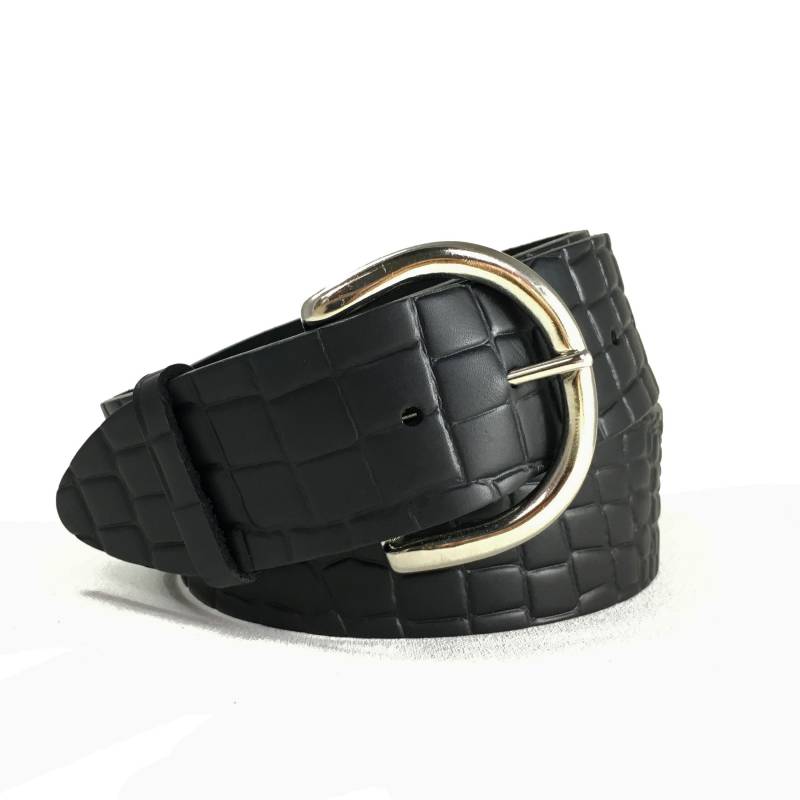 Breiter Krokodil-Taillengürtel Mit Silbermond-Schnalle 2 "- 2-Zoll-Gürtel - Kroko-Ledergürtel Schwarzer Breiter Gürtel Silber Schwarz von JALALDesigns