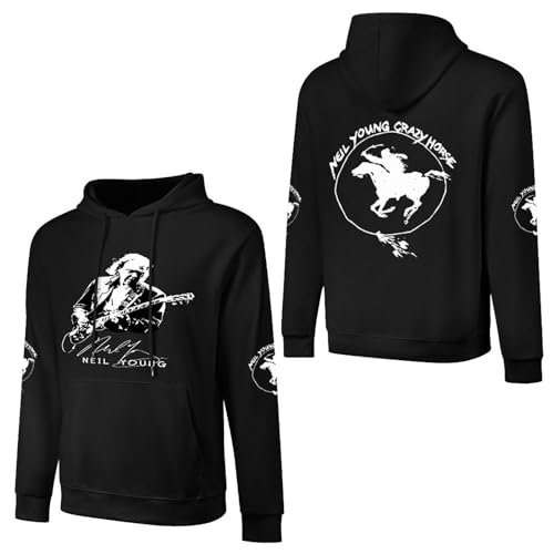 JALCH Neil Young Crazy Horse Logo Herren Baumwolle Hoodie Kapuze Kapuzenpullover Langarm Sweatshirt Kapuzenjacke für Männer Merch Tops von JALCH