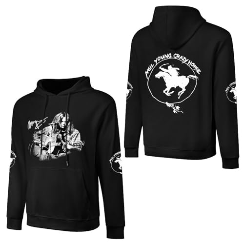 JALCH Neil Young Crazy Horse Logo Herren Baumwolle Hoodie Kapuze Kapuzenpullover Langarm Sweatshirt Kapuzenjacke für Männer Merch Tops von JALCH