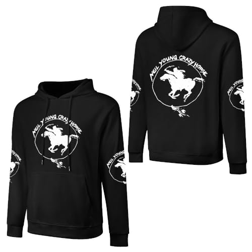 JALCH Neil Young Crazy Horse Logo Herren Baumwolle Hoodie Kapuze Kapuzenpullover Langarm Sweatshirt für Männer Fans Merch Tops for Men von JALCH