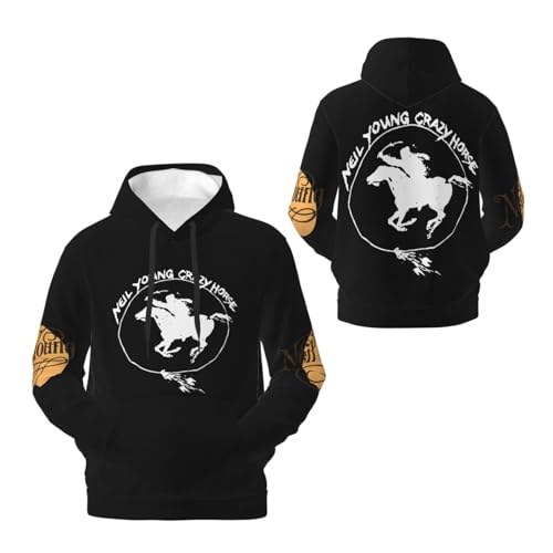 JALCH Neil Young Crazy Horse Logo Herren Fleece Hoodie Kapuze Kapuzenpullover Langarm Sweatshirt Kapuzenjacke für Männer Merch Tops von JALCH