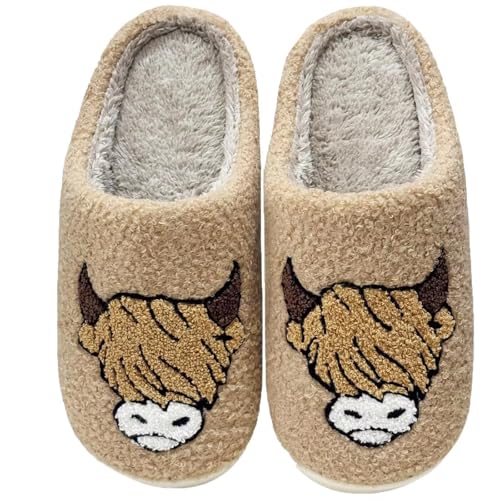 JAMANDUO Damen Süße Retro Erdbeere Kirsche Hausschuhe Valentinstag Plüsch Weich Memory Foam Haus Haus Schuhe, E Cow, 6.5-7 Women/5.5-6 Men von JAMANDUO