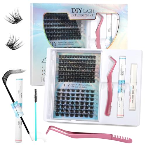 JAMATA Wimpern Extensions 154 Büschel,Wimpern Einzeln mit Wimpernkleber Wimpern Remover und Pinzette,Cluster Wimpern Einzeln Applicator Tool,DIY Wimpernverlängerung Kit für Anfänger(D Curl,9-16mm) von JAMATA