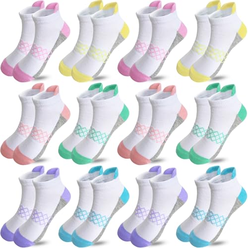 JAMEGIO Mädchensocken – 12 Paar Mädchen Knöchel Athletic Running Low Cut Socken, Multi &02, 10-14 Years von JAMEGIO