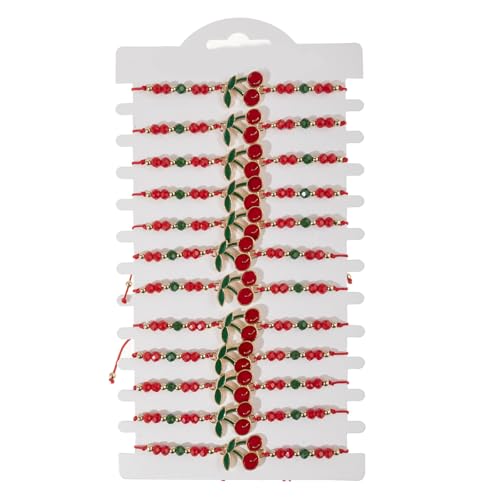 JAMNGHB 12 Stück verstellbare geflochtene Kirschen Armbänder mit Legierung und Kristallen Perlen für Frauen Mädchen Geschenk Legierung Kirschen Armbänder von JAMNGHB