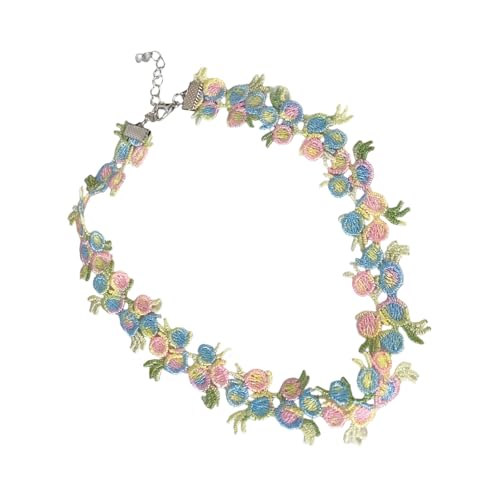 JAMNGHB Anspruchsvolle Blumenstickerei Halsband Halskette Länge verstellbar Halskette Zubehör für den täglichen Gebrauch vielseitige Retro Tuch Anhänger Halskette, Einheitsgröße, Wie beschrieben, Wie von JAMNGHB