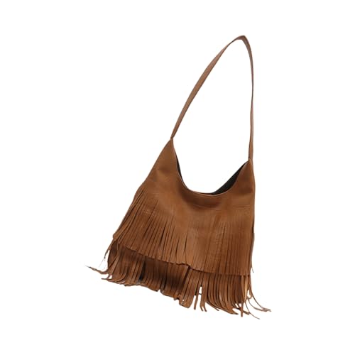 JAMNGHB Damentasche Stilvolle Achselhöhle Pendeln Große Kapazität Schulter Quasten Handtasche Casual Shopping für den Alltag Frauen Stilvolle Schulter Große Kapazität Achsel Retro Pendeln, braun, One von JAMNGHB