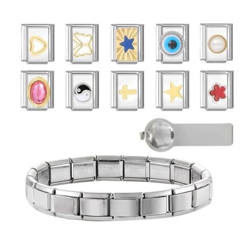 JAMNGHB Elegantes italienisches Charm-Armband aus Edelstahl, 9 mm, für Damen, Herren, Jugendliche, austauschbare Module JAMNGHB Elegantes italienisches Charm-Armband aus Edelstahl, 9 mm, für Damen, Herren, Jugendliche, austauschbare Module von JAMNGHB