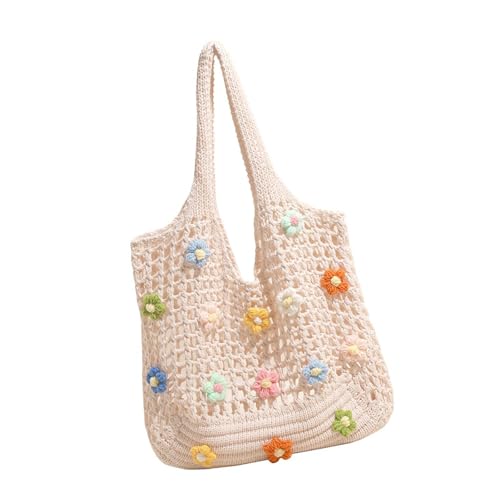 JAMNGHB Große Kapazität Strandtasche für Frauen Schulter hohl Mesh Achsel Trendy Handtasche Gestrickte Achsel Alltag Frauen Strand Gestrickt Achsel Mode Handtasche Hohl Mesh Schulter, weiß, One Size von JAMNGHB