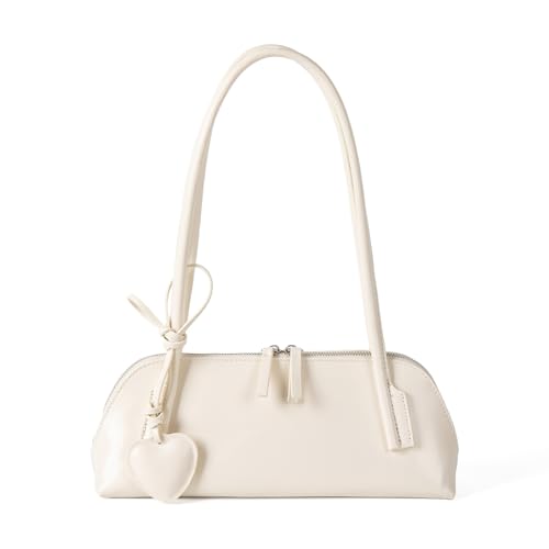 JAMNGHB Kompakte Damen Unterarmtasche mit mehreren Fächern PU Schulter Herz Dekor Casual Handtasche für verschiedene Anlässe Unterarm für Studenten, weiß, One Size von JAMNGHB