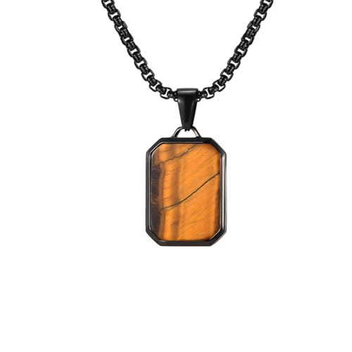 JAMNGHB Moderne Herren-Halskette mit geometrischem Anhänger aus Edelstahl mit Natursteinen, rechteckig, Schmuck-Accessoire für den täglichen Gebrauch, verstellbare Herren-Halskette aus Edelstahl von JAMNGHB